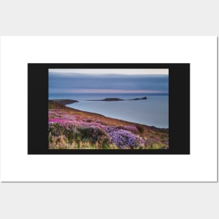 Worms Head and Rhossili Bay from Rhossili Down, Gower, Wales Posters and Art